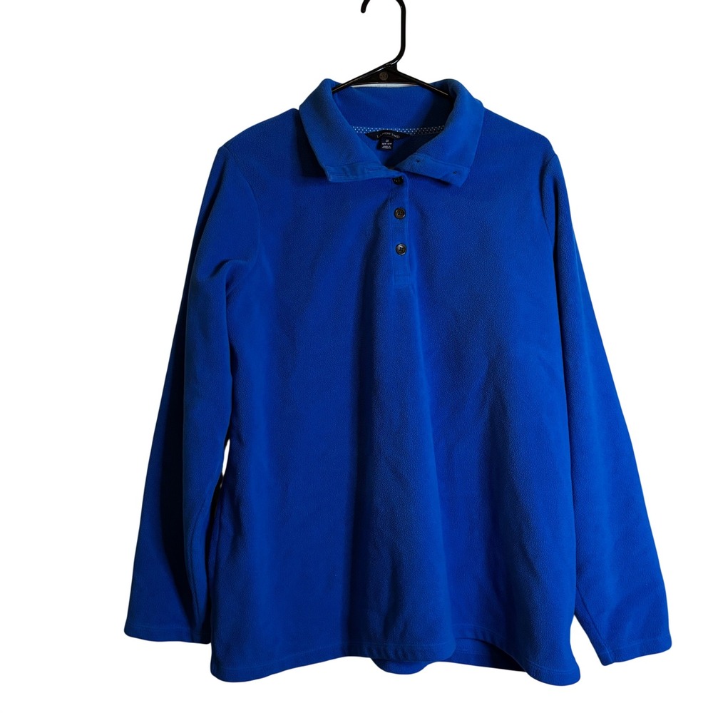Lands End Women's Pullover 1X Fleece Long Sleeve Cobalt Blue